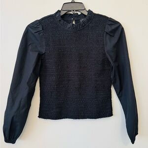 J.Crew Black Smocked Organic Cotton Blouse – XS – NWT